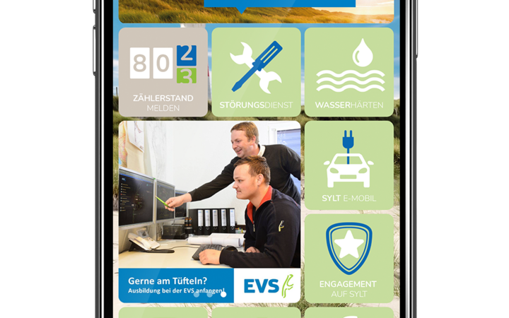Typischsylt-App zeigt die verschiedenen Möglichkeiten, die die EVS anbietet.